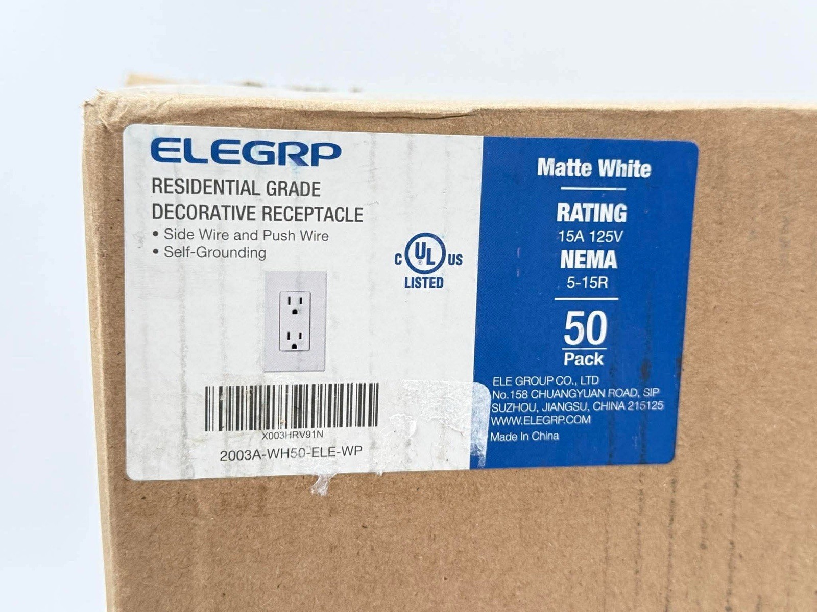 Elegrp Matte White Standard Decorator Electrical Wall Receptacle Outlet 15A 125V