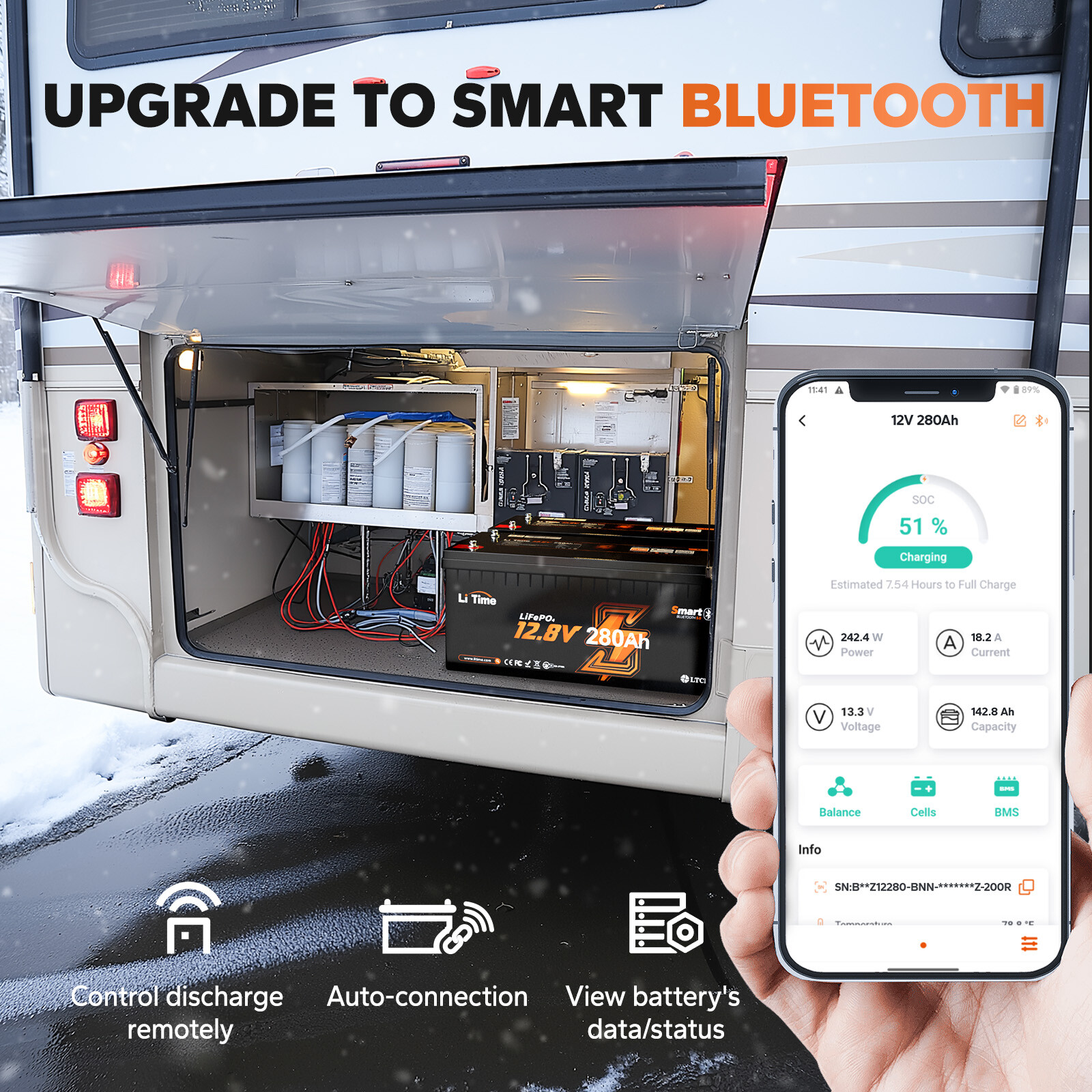 LiTime 12V 280Ah Bluetooth Low-Temp LiFePO4 Lithium Battery For RV Solar Marine