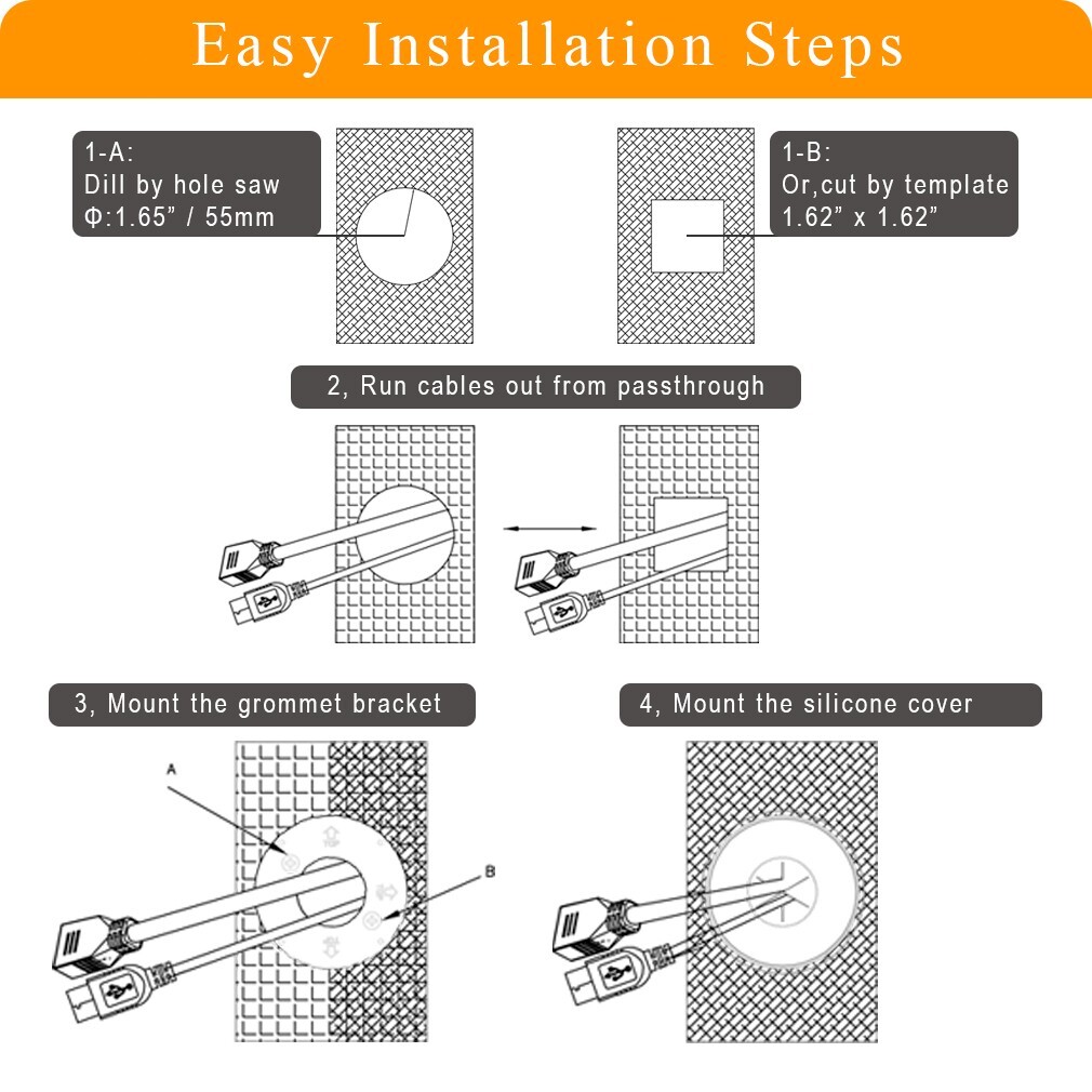 Cable Pass Through Wall Plate In Wall HDTV Cable Cord Hider Slicone Cover 4 Pack