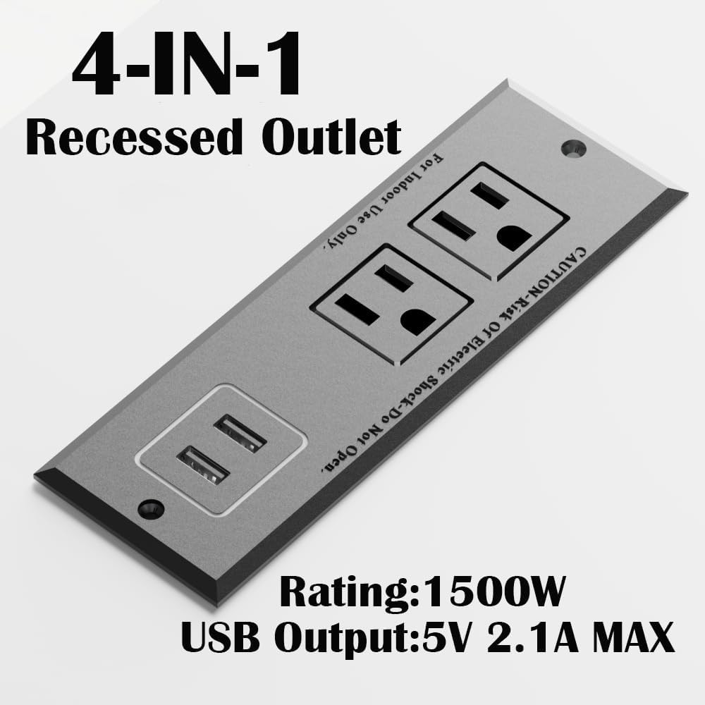 1500W Recessed Power Strip Mount Hidden Charging Station with USB Plug Multiple