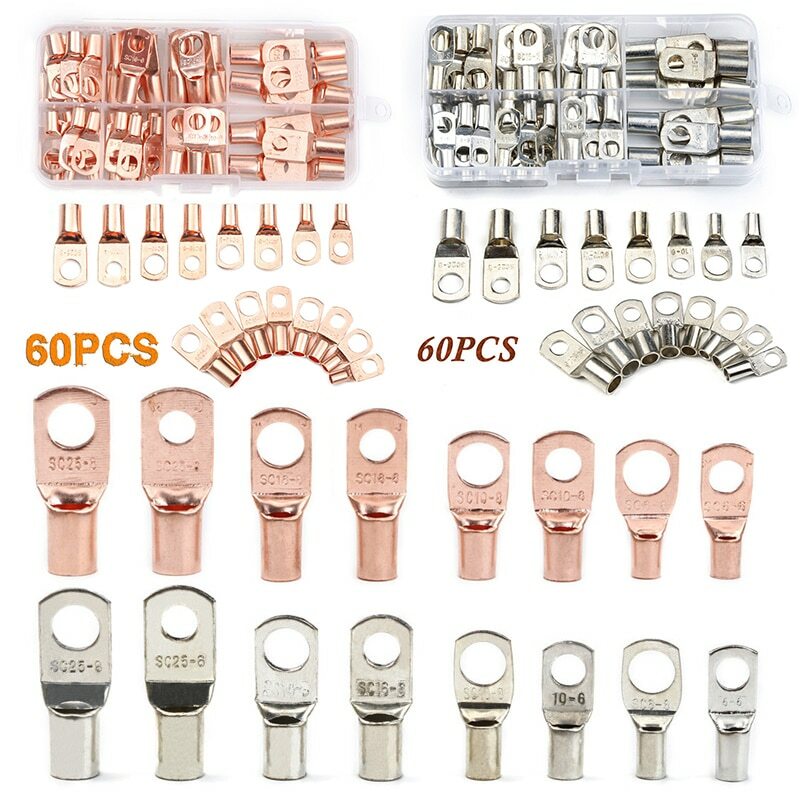 140Pcs Assortment Bare Ring Terminals Tinned Copper Battery Lugs Wire Connectors
