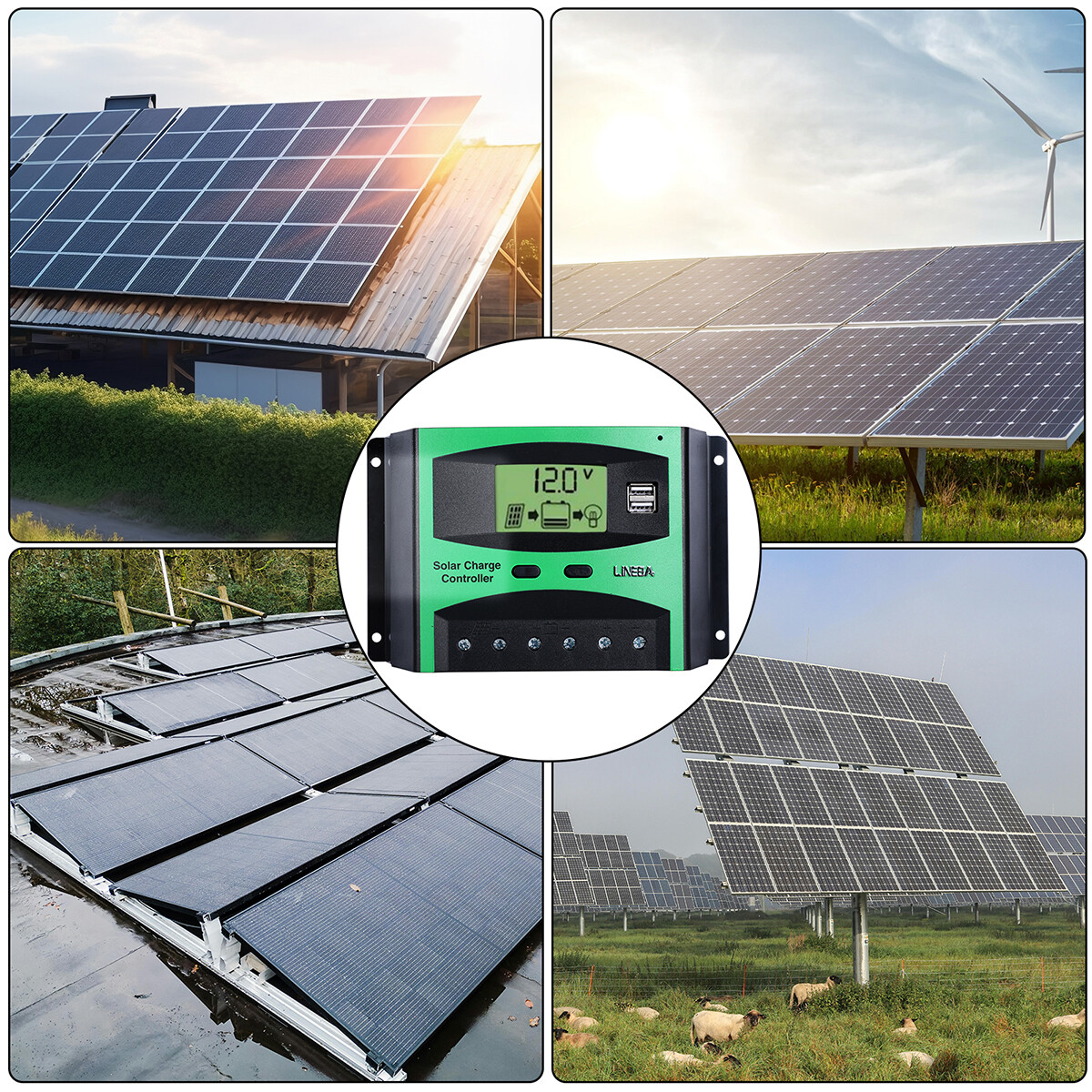 30A Solar Panel Battery Charge Controller 12V/24V LCD Regulator Auto Dual USB US