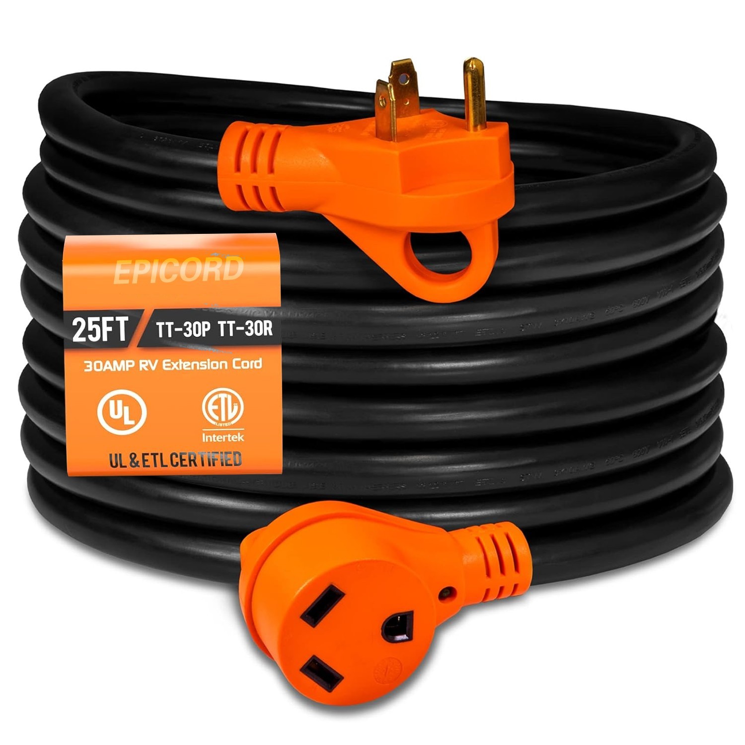 30 Amp 25FT RV Extension Cord 125V Heavy Duty 10/3 Gauge STW Cord TT-30P TT-30R