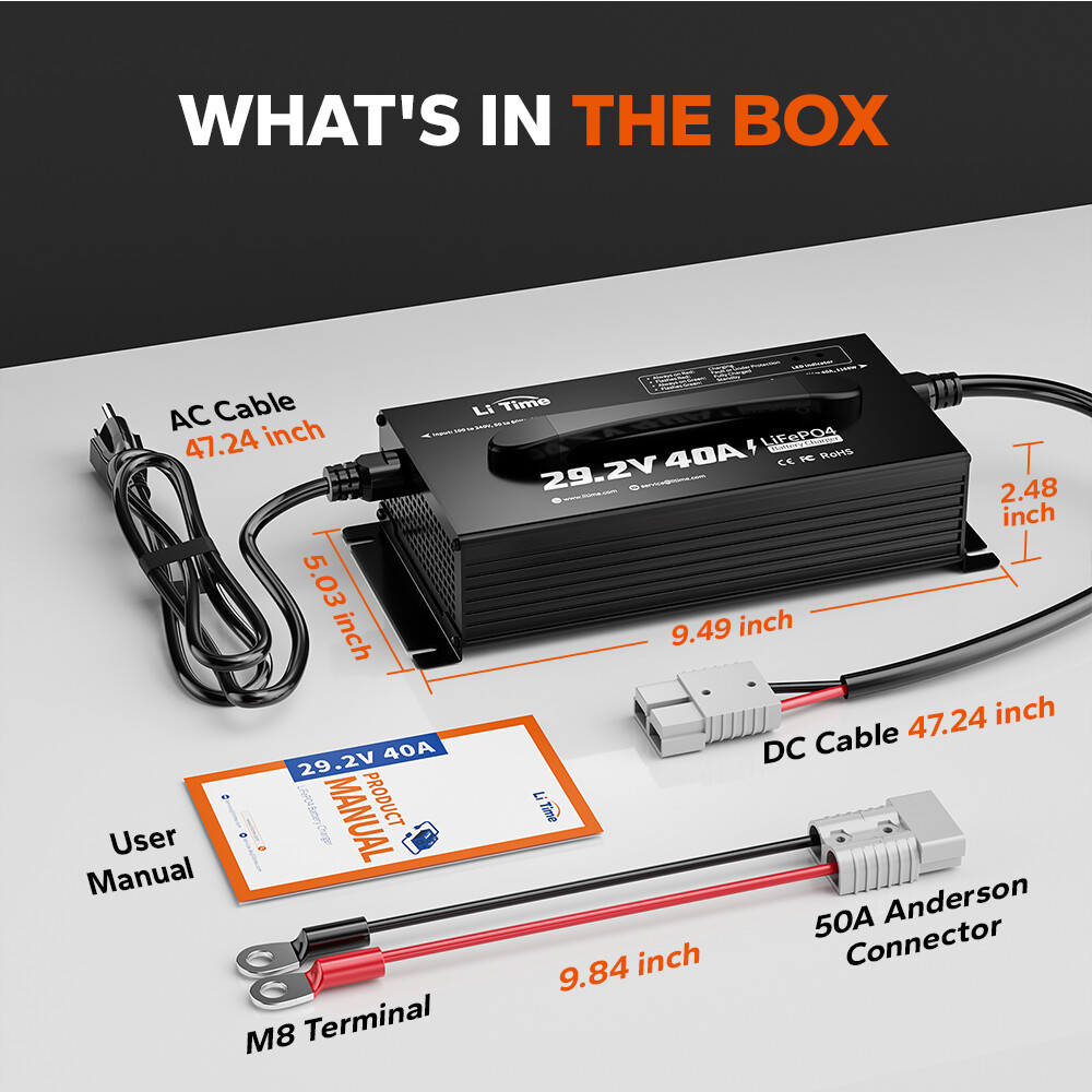 LiTime 29.2V 40A AC-DC Smart Charger for 24V Deep Cycle Lithium LiFePO4 Battery