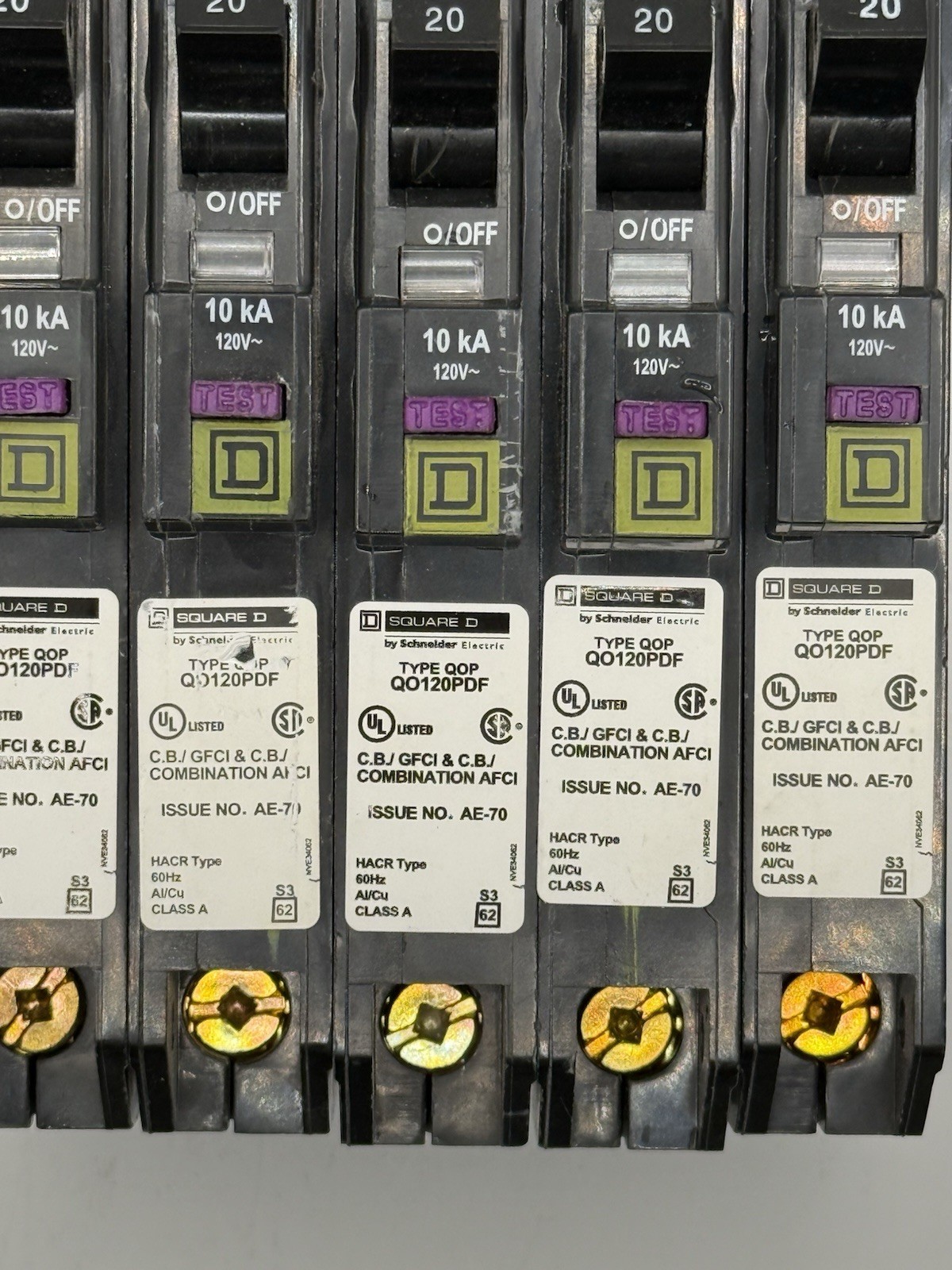 Square D QO120PDF QO/QOP Plug-On AFCI Circuit Breaker 20A 120V Lot of 5