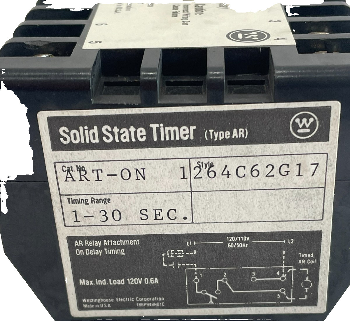 NEW WESTINGHOUSE ART-ON SOLID STATE TIMER 1-30 SEC. RANGE 1264C62G17