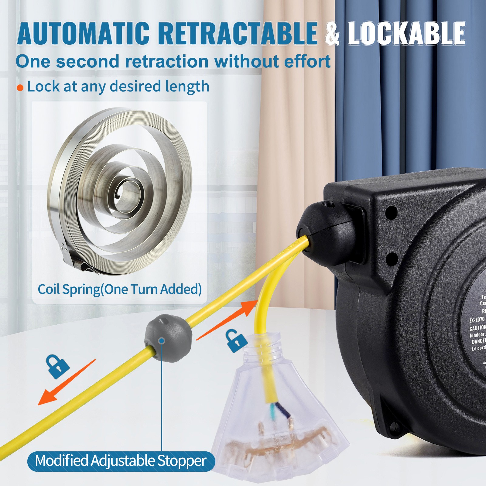 Uimoso Retractable Power Cord Reel with 30FT 16AWG/3C SJTOW Cable