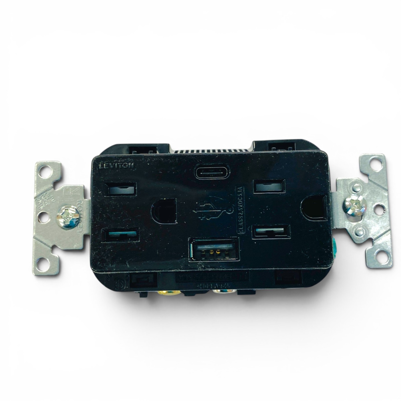Leviton T5633-E Decora Type A & Type C USB Charger Tamper-Resistant Outlet Black