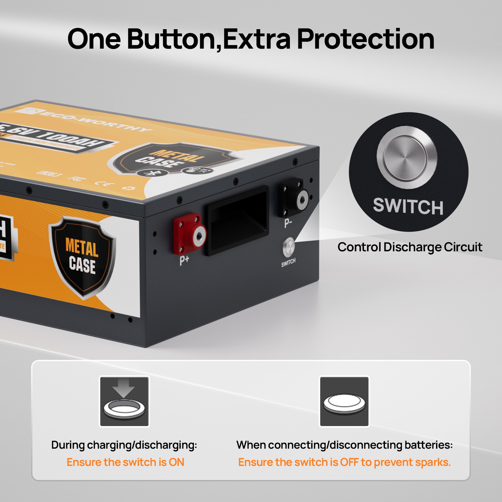 ECO-WORTHY 24V 100Ah Metal Case LiFePO4 Lithium Battery with BT 5.1 For Home
