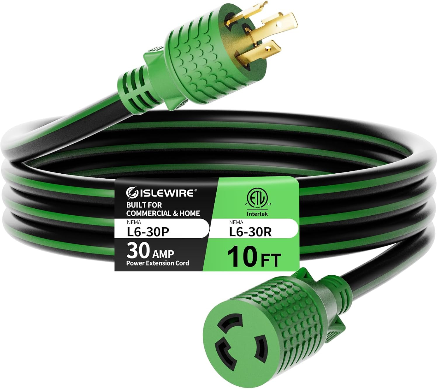 NEMA L6-30 Extension Cord 10FT, 30 Amp 250V 7500W, L6-30P to L6-30R Twist Lock G