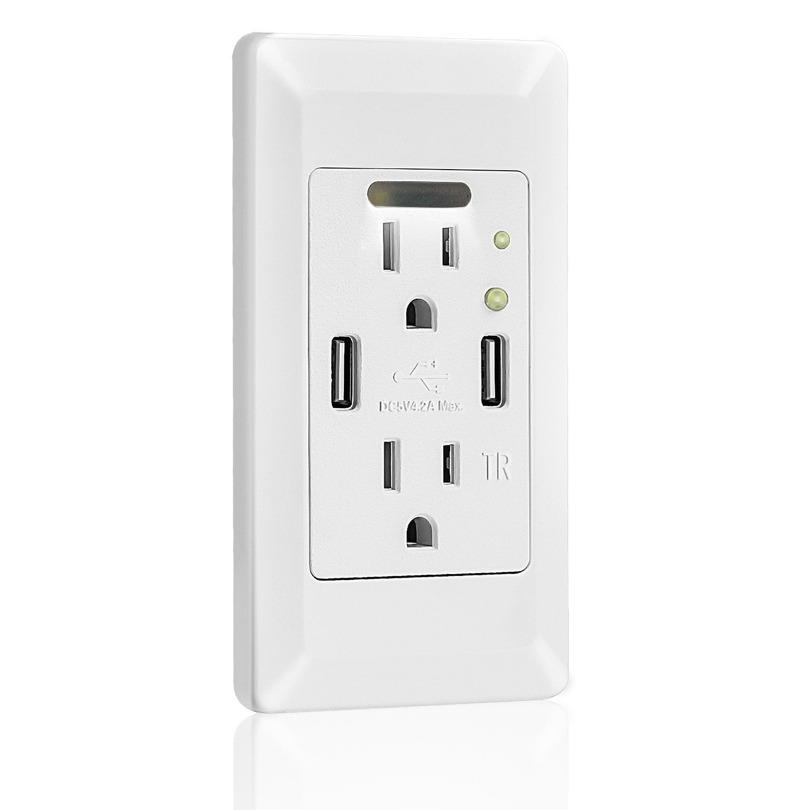 4.2A Dual USB Outlet with LED Night Light, Tamper-Resistant Wall Outlets plates