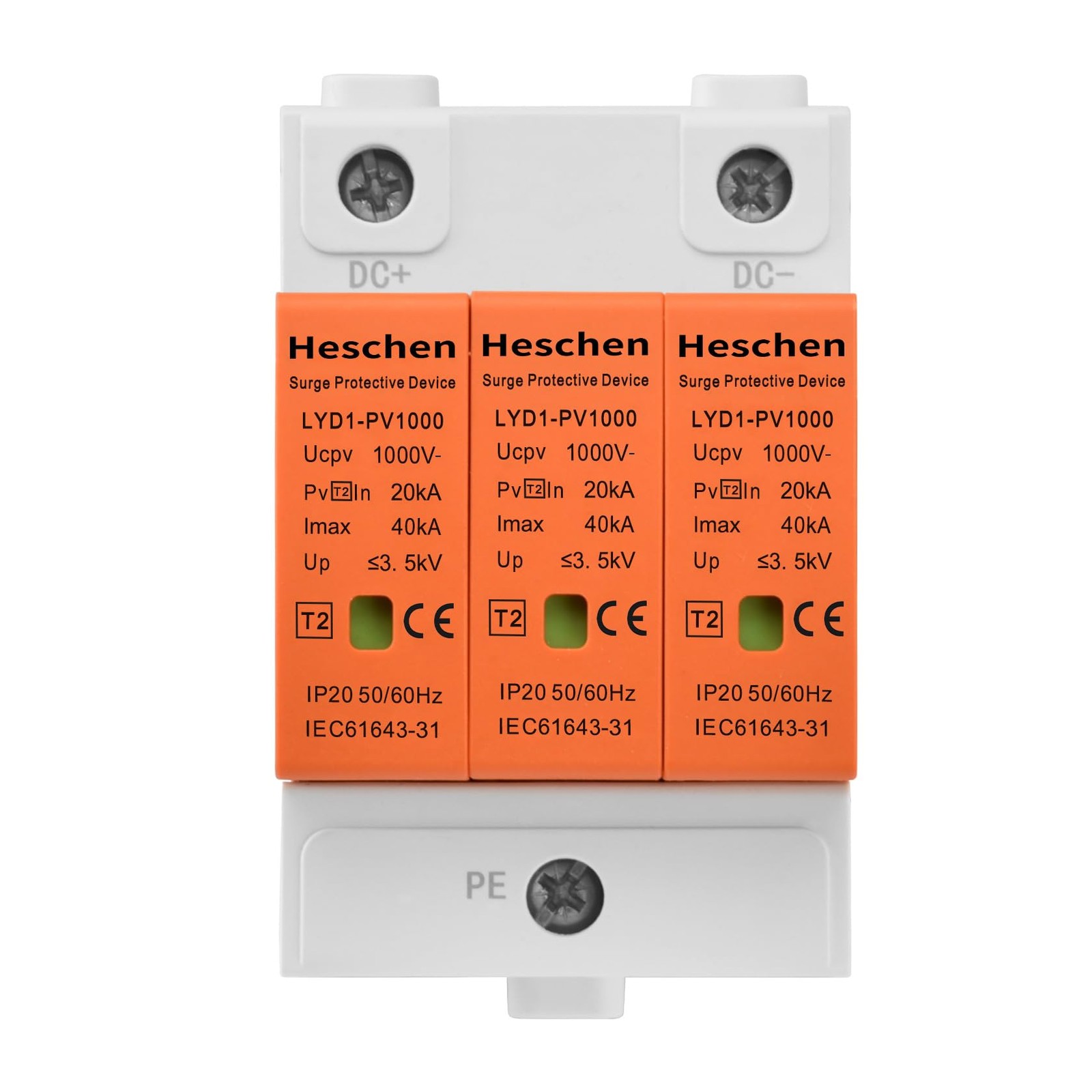 Surge Protective Device for PV LYD1PV1000 3P 1000VDC 20KA DIN Rail Mount