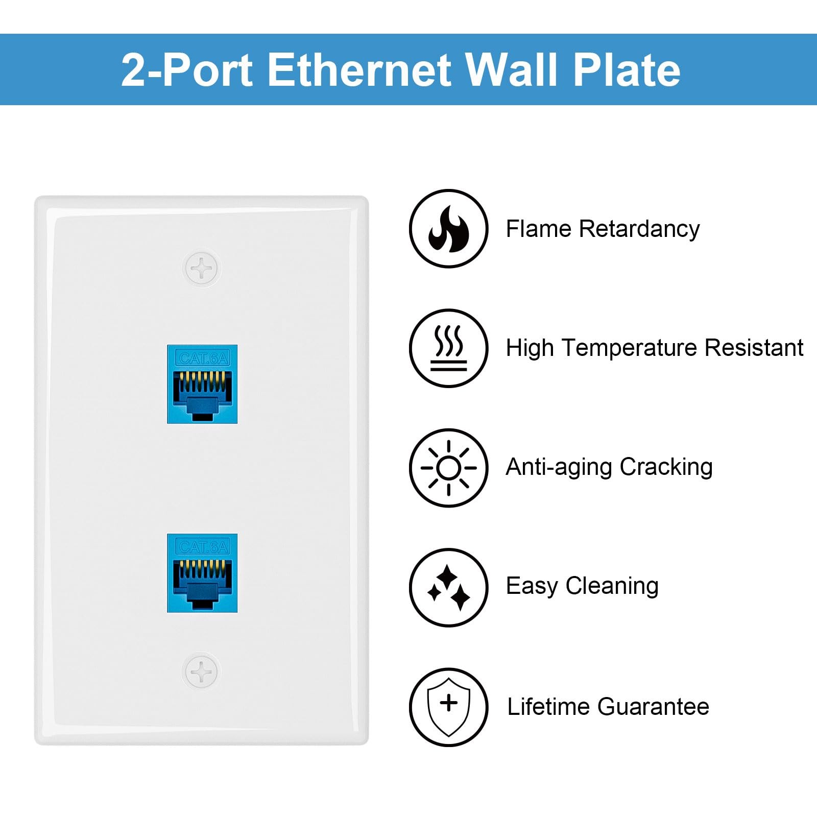 10Gbps Ethernet Wall Plate CAT6A 2Port Keystone Jack Outlet RJ45 Bracket