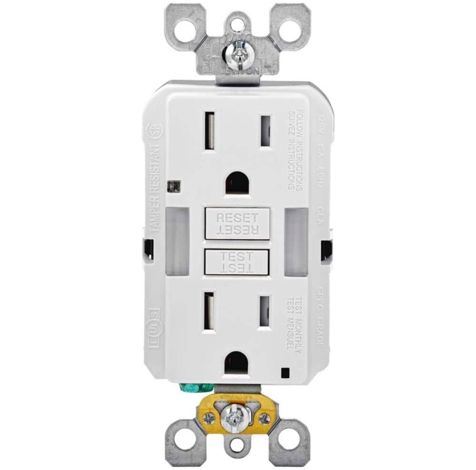 Leviton GFNL1-W 15A Tamper Resistant Self-Test GFCI Outlet LED Guidelight White