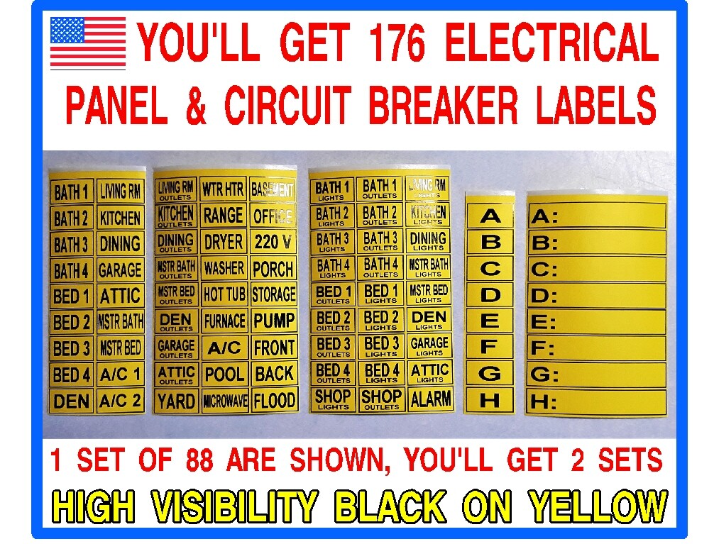 176 CIRCUIT BREAKER ELECTRICAL PANEL BOX LABELS. EASILY IDENTIFY CIRCUITS!