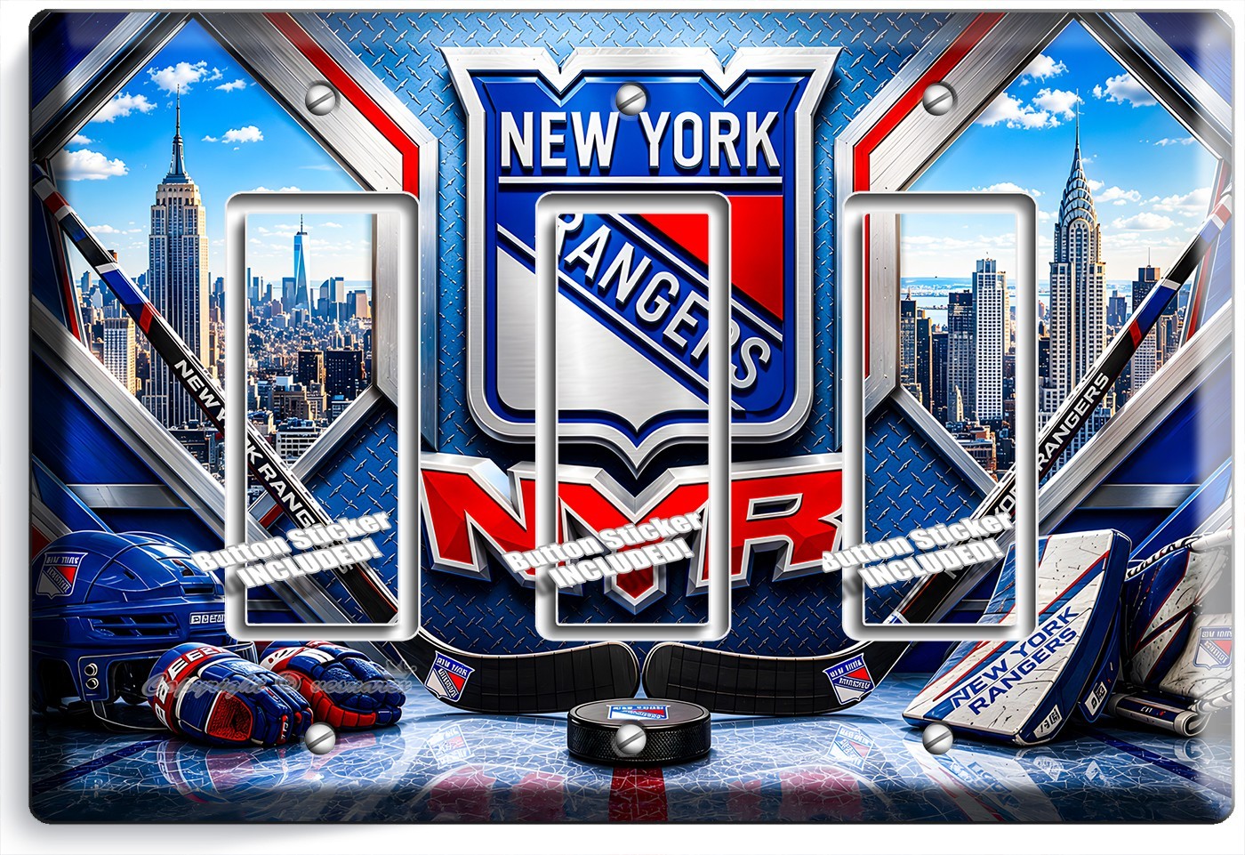 NEW YORK RANGERS HOCKEY TEAM SHIELD 3GFI LIGHT SWITCH WALL PLATE ICE SPORT DECOR