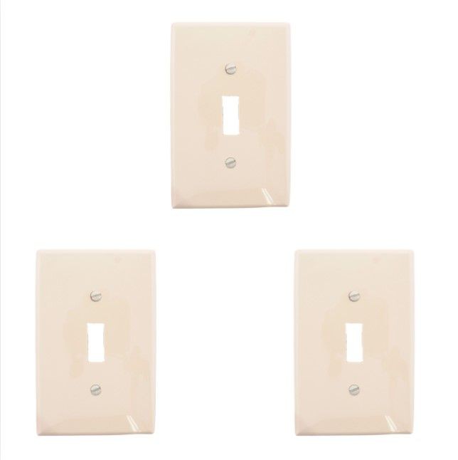 Leviton PJ1-A Almond 1-Gang Toggle Unbreakable Nylon Midway Wallplate Cover 3pcs