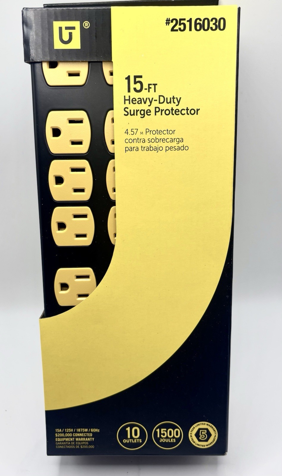 Utilitech 10 Outlet Metal Surge Protector Power Strip 1500 Joules w/ 15FT Cord