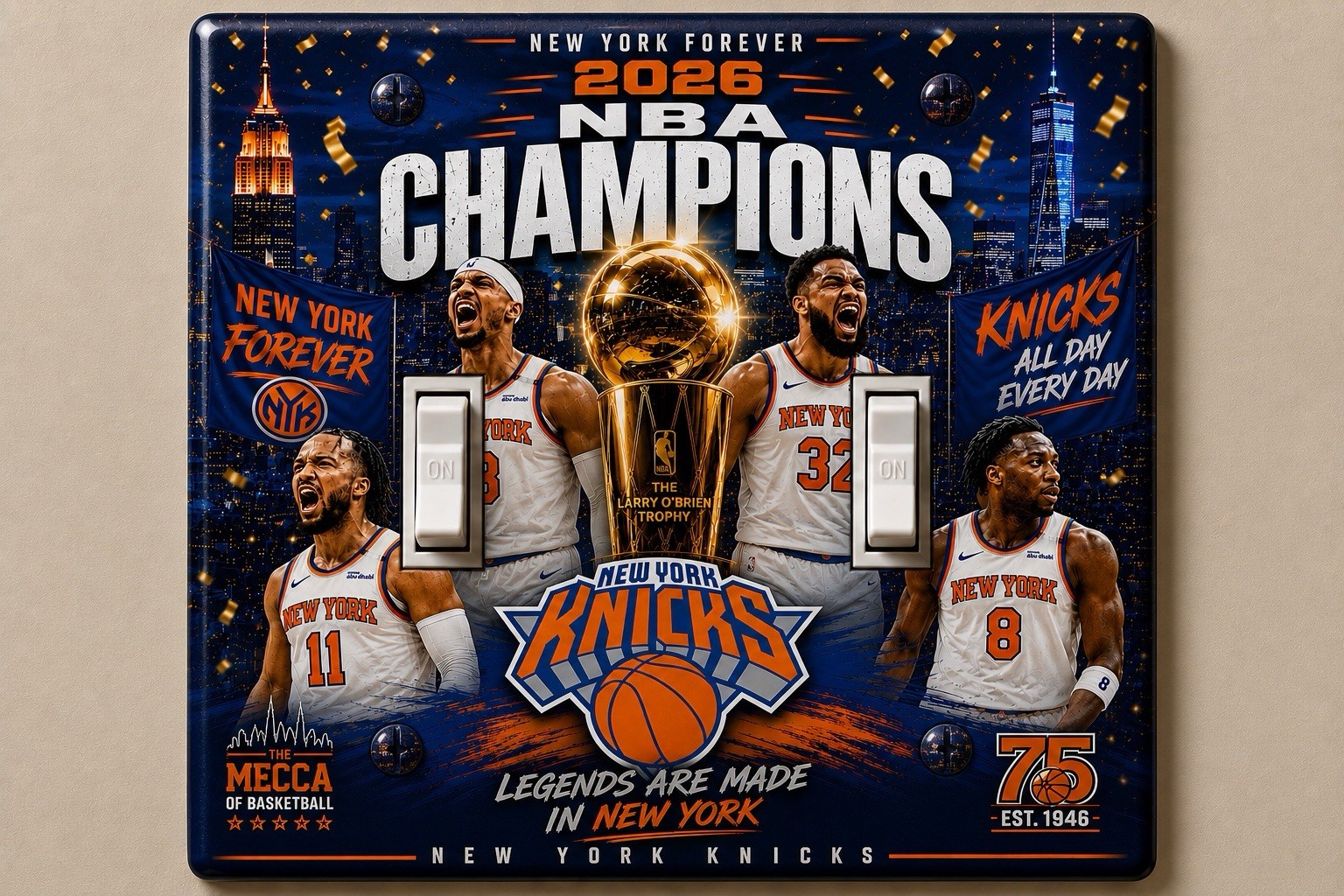 New York Knicks NYK NBA Basketball Double Light Switch Wall Plate Art Cover