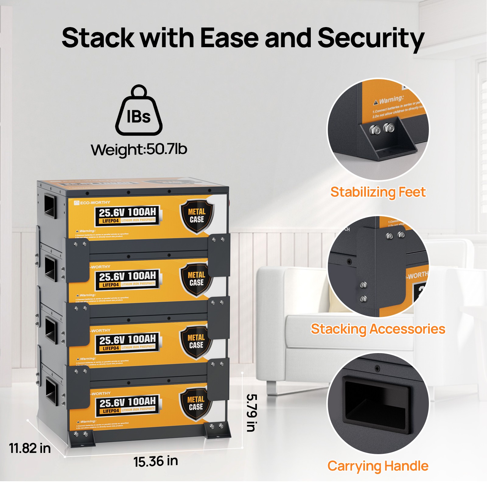 ECO-WORTHY 24V 100Ah Metal Case LiFePO4 Lithium Battery with BT 5.1 For Home