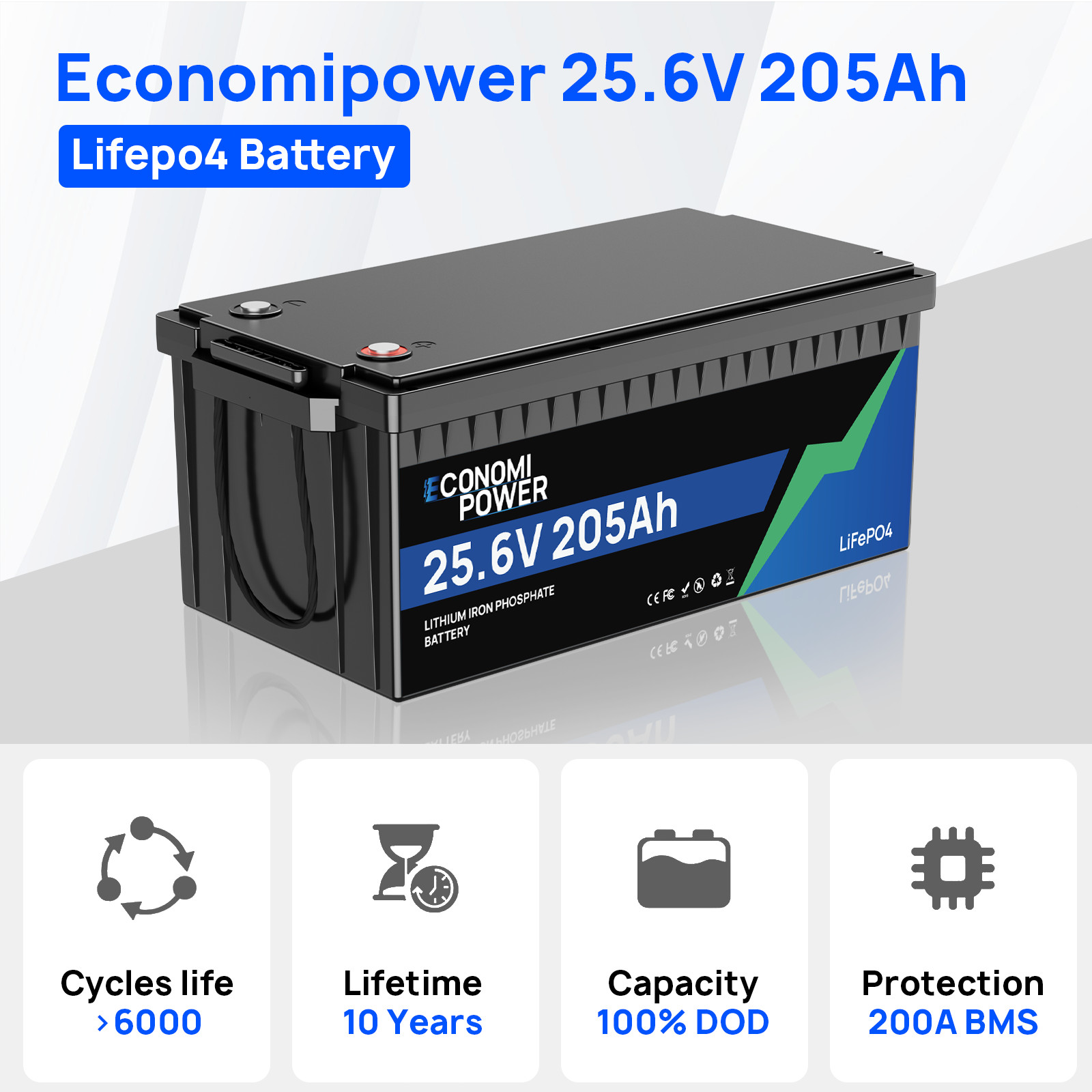 24V 205Ah LiFePO4 Deep Cycle Battery 5248Wh Bluetooth 200A BMS | Solar RV Marine