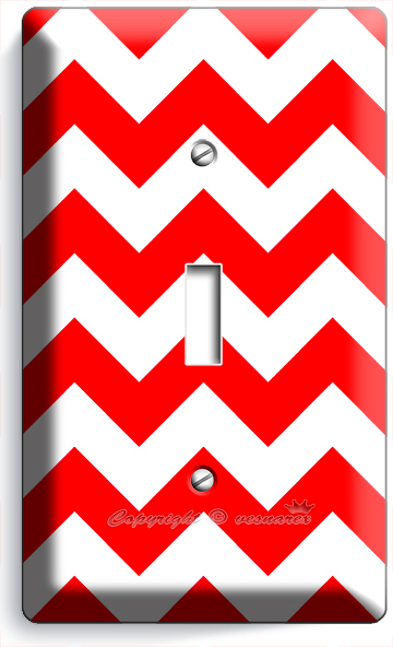 RED CHEVRON ZIG ZAG LINES MODERN LIGHT SWITCH WALL PLATE OUTLET LIVING ROOM ART