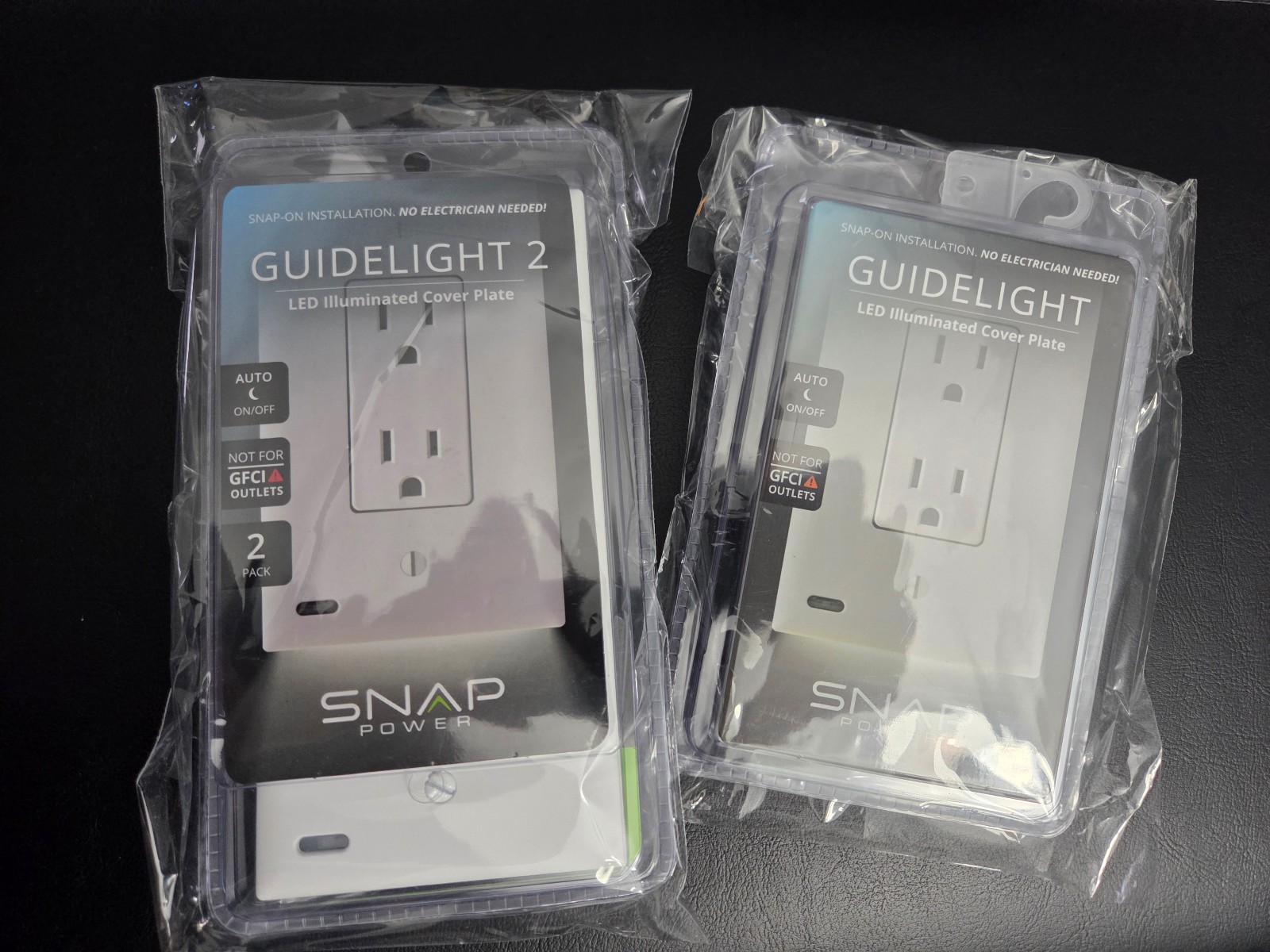 SnapPower GuideLight 2 LED Outlet Cover 3-pack, White Decor style, NOT FOR GFCI