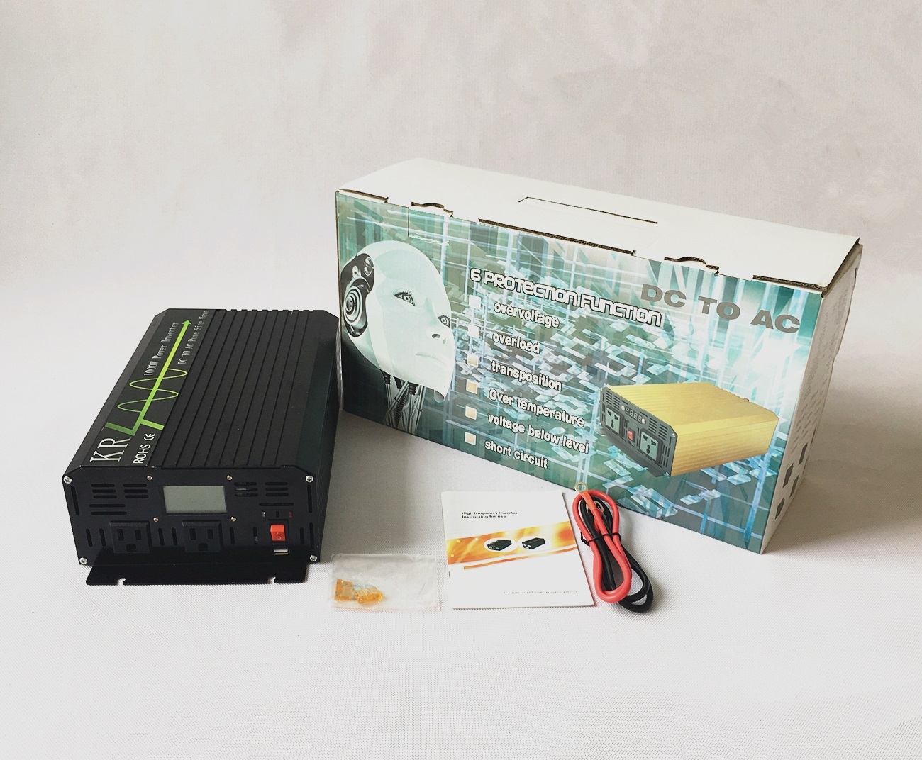 Inverter 1000W Peak 2000W Pure Sine Wave Power Inverter 12V/24V to 120V 60HZ US