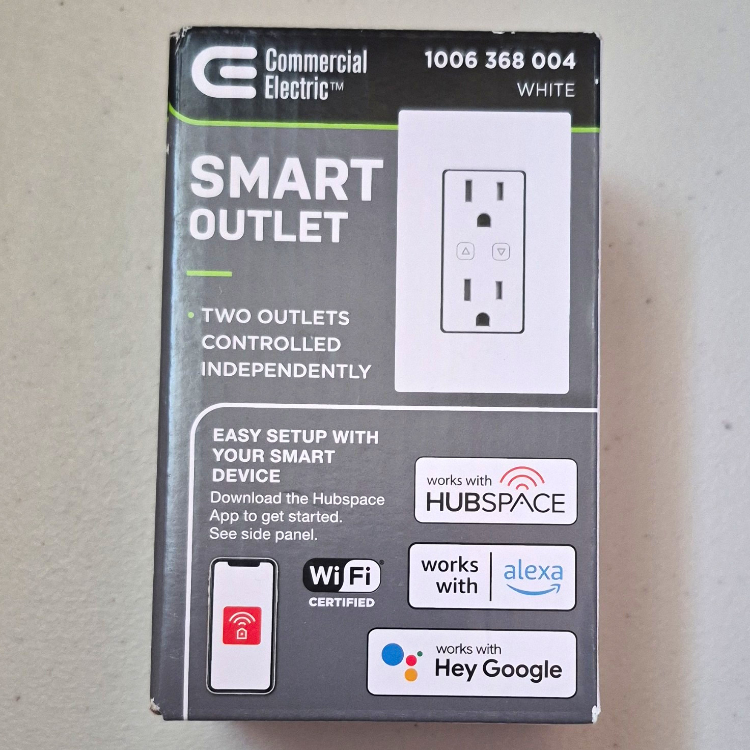 Commercial Electric Smart Duplex Outlet White Wi-Fi Bluetooth Alexa/Google