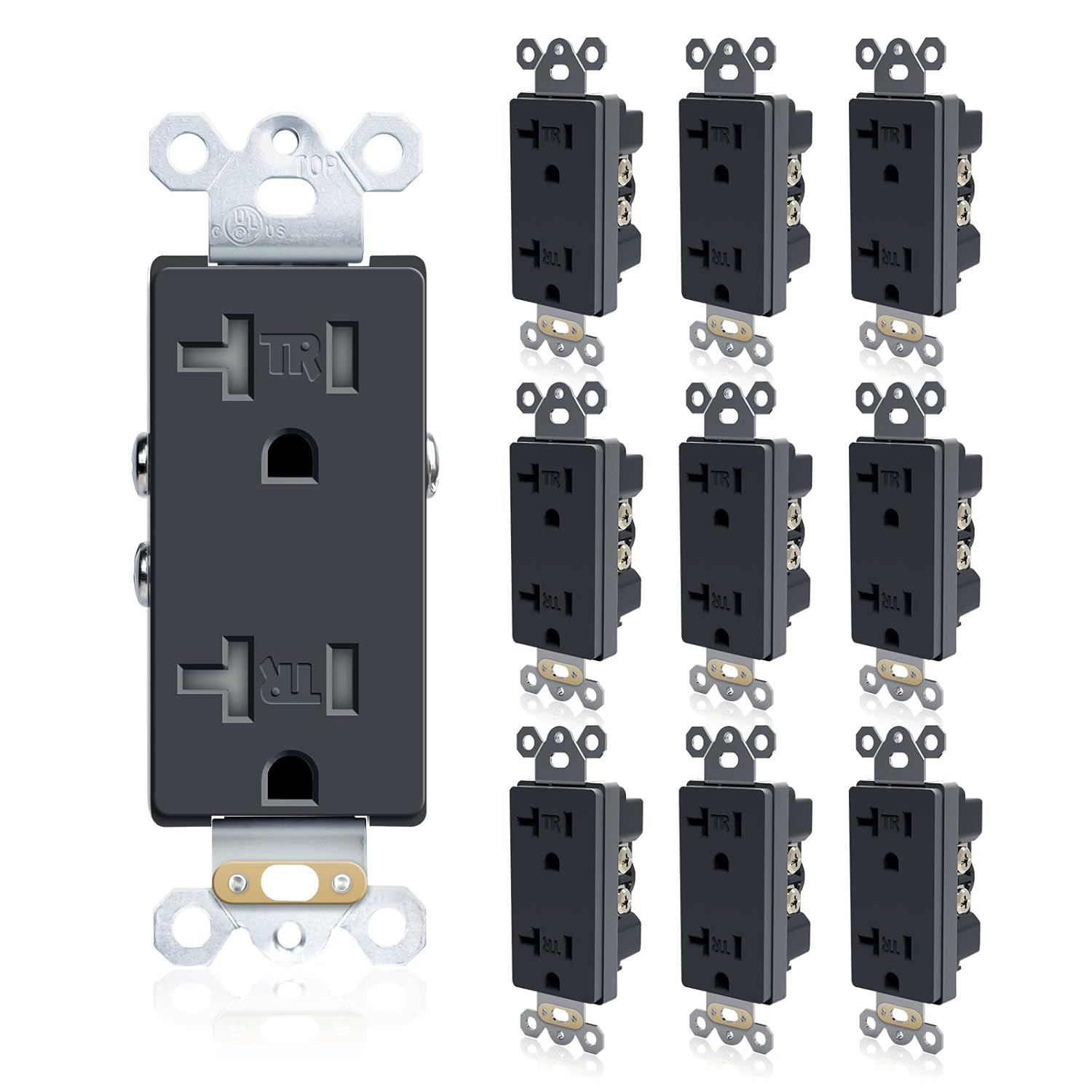 Black Decora Electrical Wall Outlets, 3-Wire, 20A 125V, 2-Pole, 10 Pack