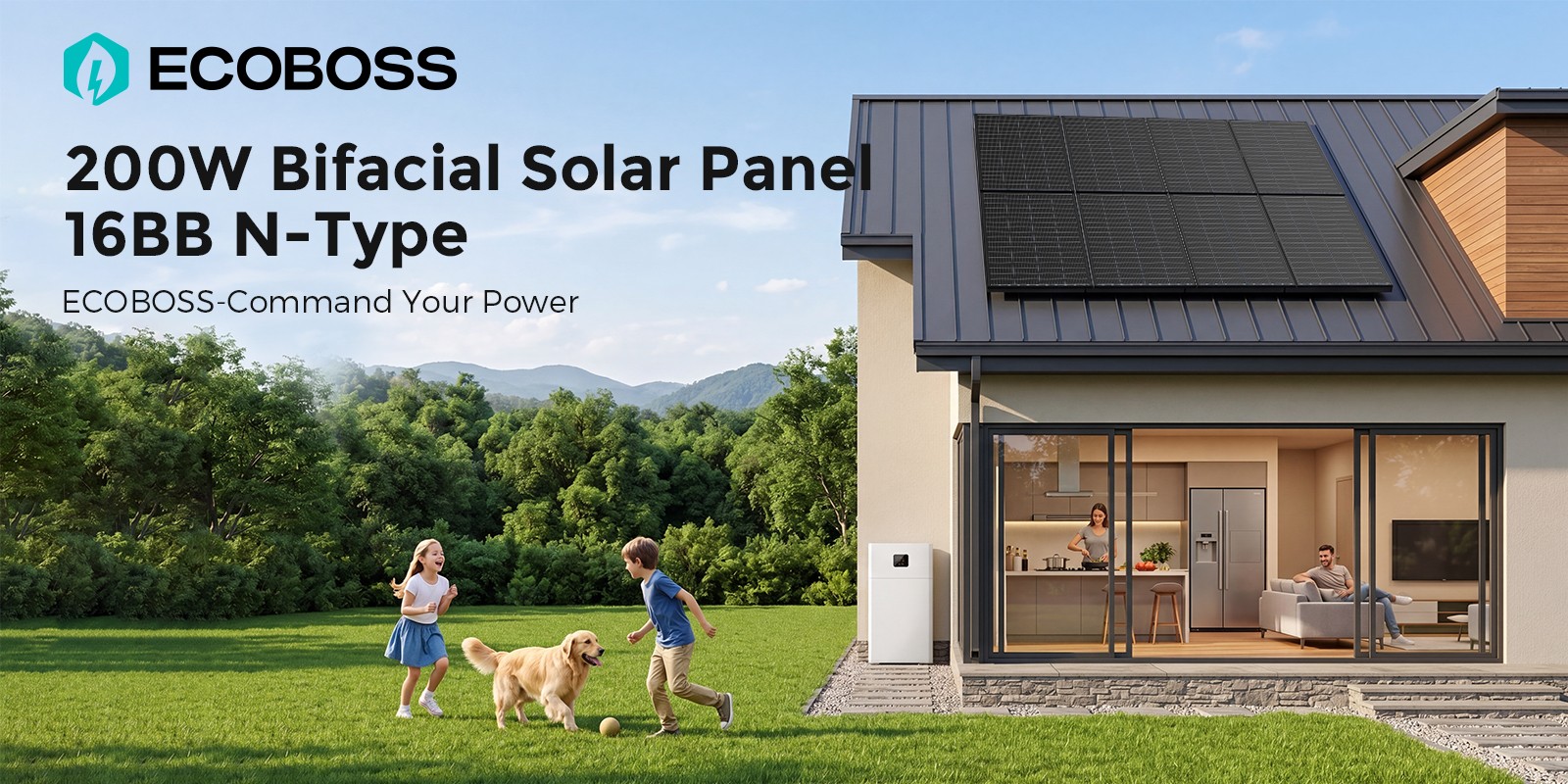 ECOBOSS 100W 200W 600W 1200W Bifacial Solar Panels N-Type 16BB Mono 25% Off-Grid