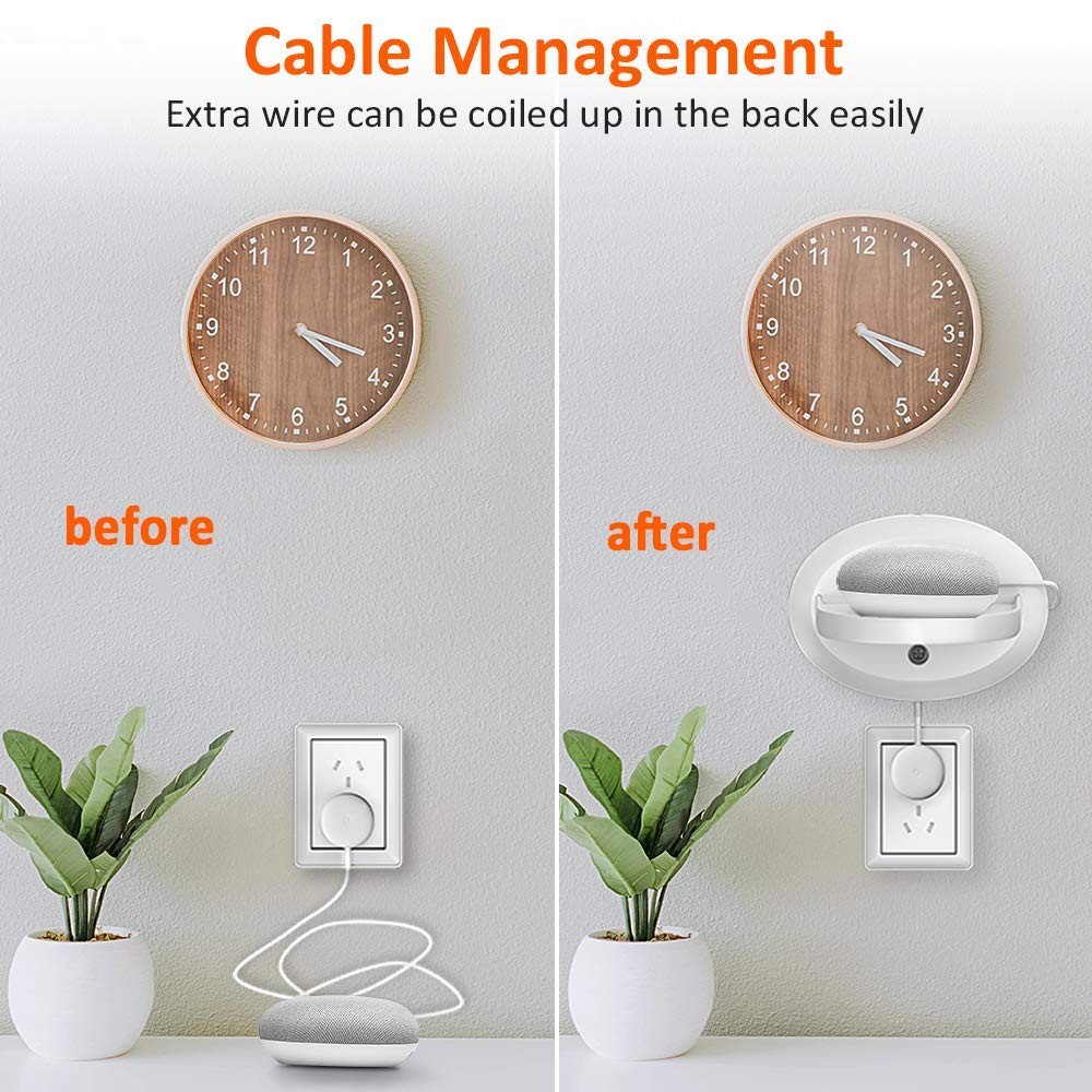 Wall Mount for Google Home & Smart Speaker with Cord Arrangement (White)