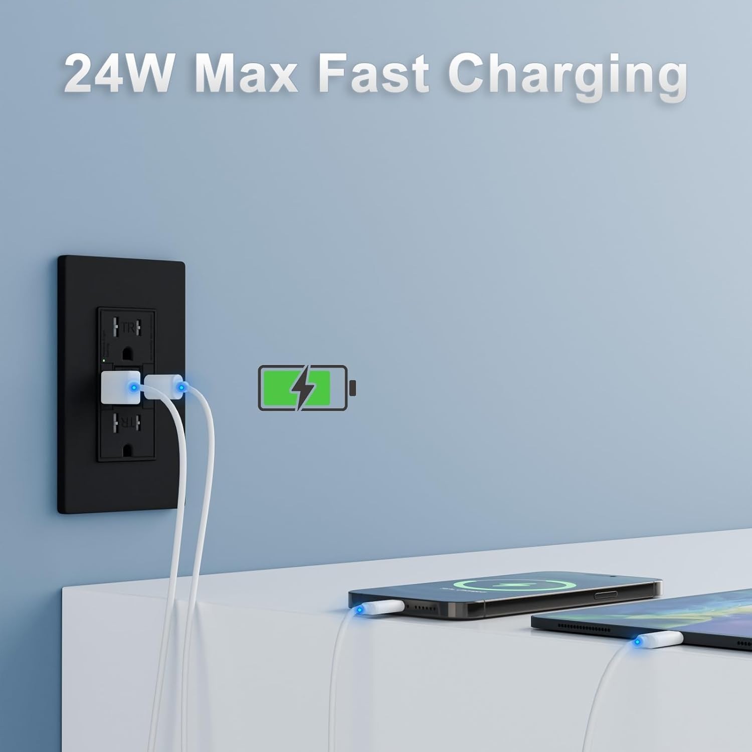 6PACK 15AMP GFCI Outlet with Type A & Type C USB Charging Ports ETL Listed Black