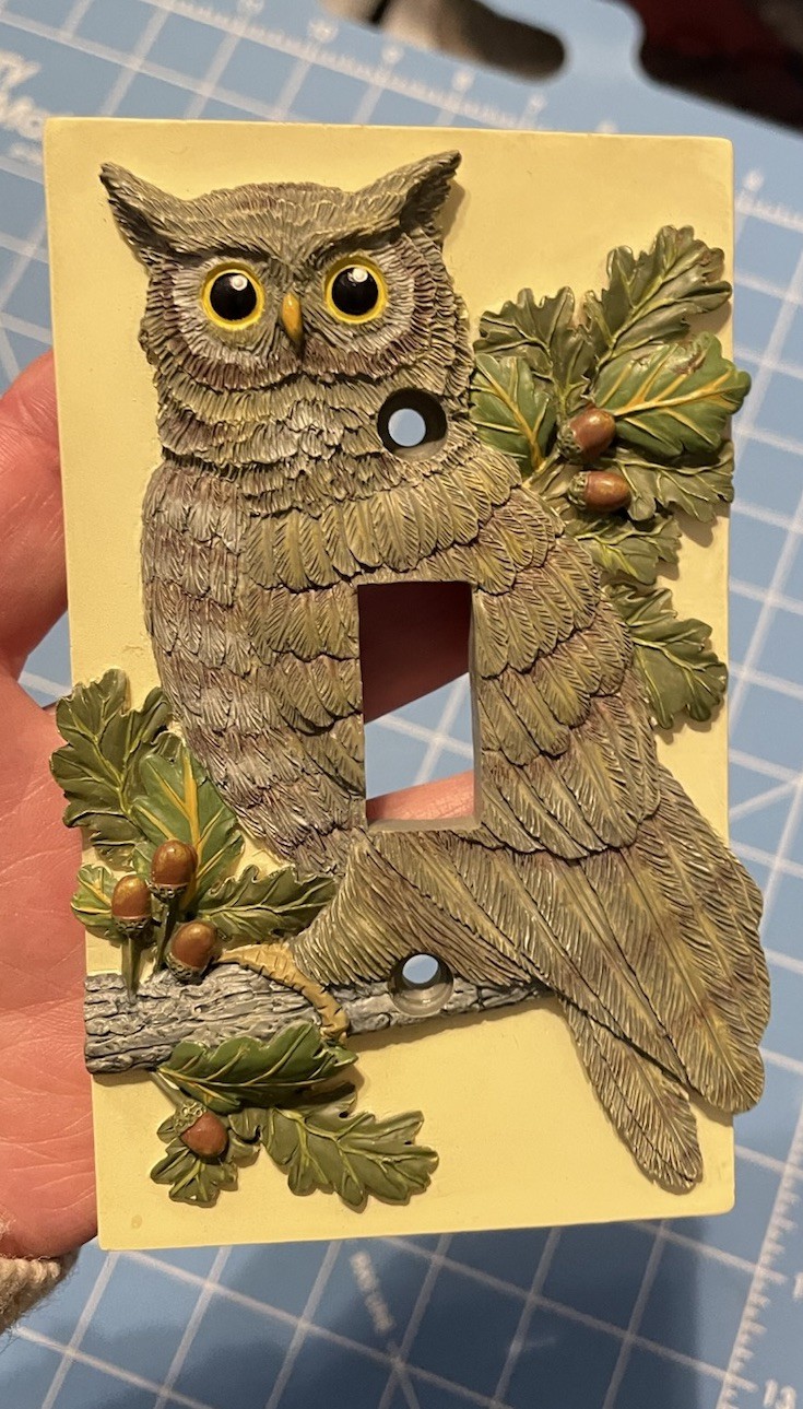 Vintage Night Nite Owl in Tree Light Switch Plate Cover Natural Look 2.75×5.75”