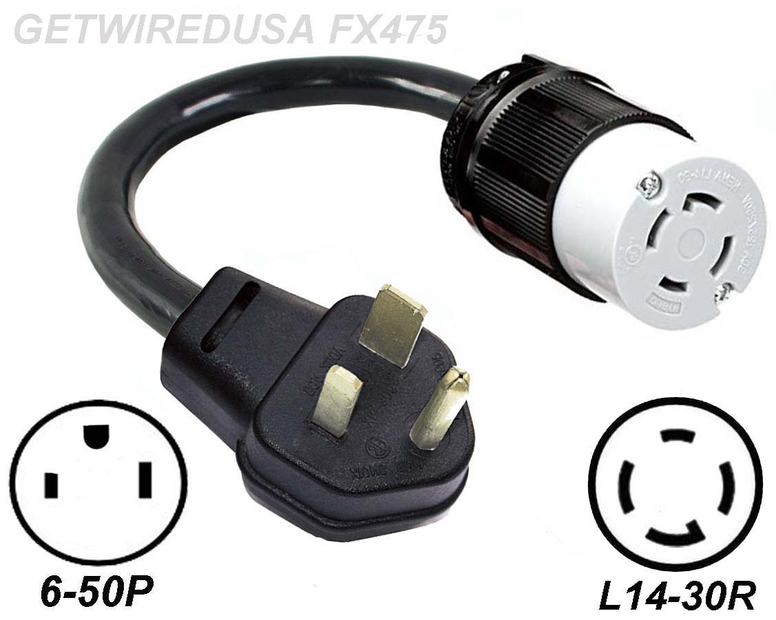 6-50P 3-PIN WELDER PLUG to L14-30R 4-PIN RECEPTACLE GENERATOR TWIST LOCK ADAPTER