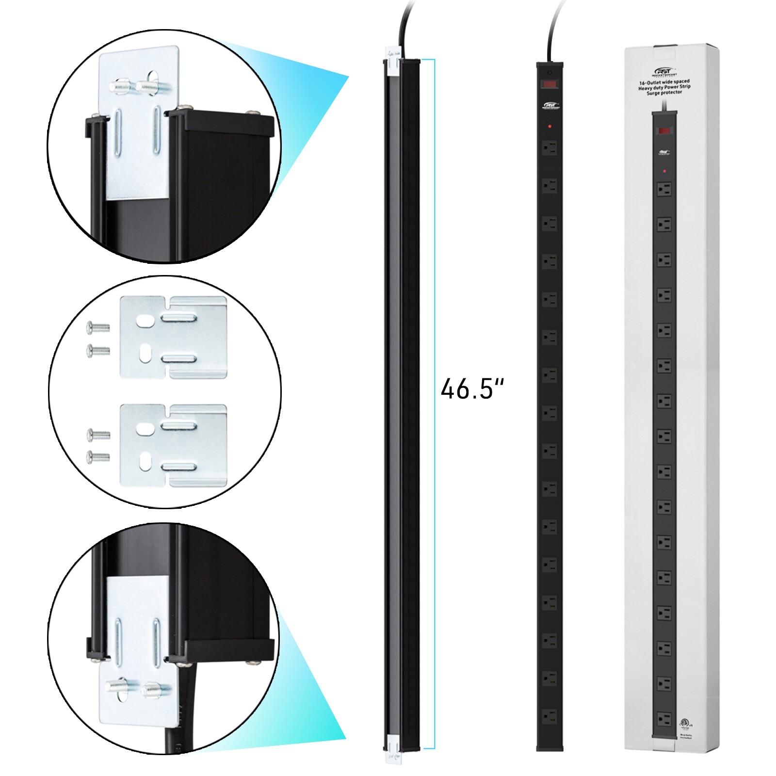 Power Strip 16 Outlets Multi Metal Housing Heavy Duty 15 Feet Cord Black CRST