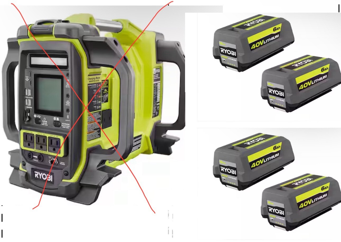 4 Battery For RYOBI 40V 6Ah 1800-Watt Power Station Inverter Newest Version