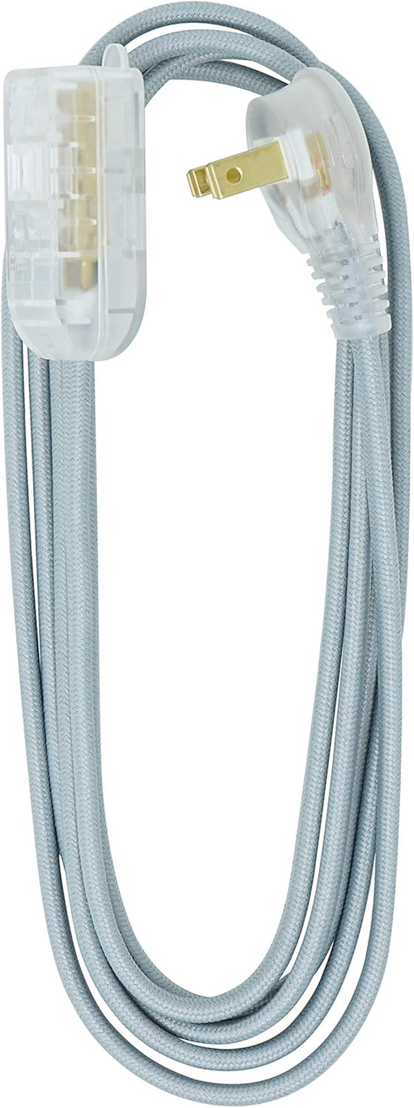 Fabric Braided Extension Cord 8ft 3 Outlet Right Angle Plug Gray