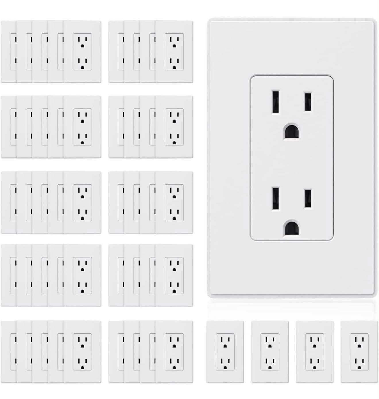 Elegrp Matte White Standard Decorator Electrical Wall Receptacle Outlet 15A 125V