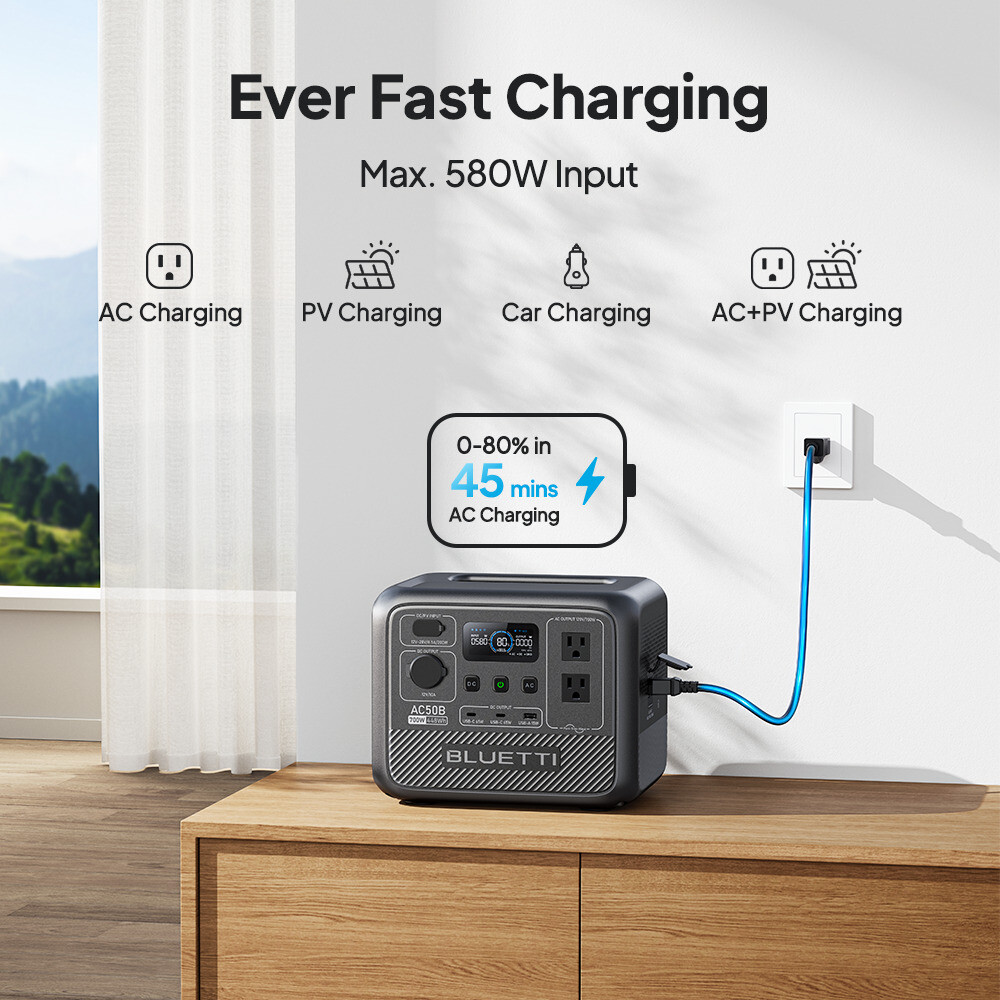 BLUETTI AC50B 700W 448Wh Portable Power Station Generator for Outdoor Camping
