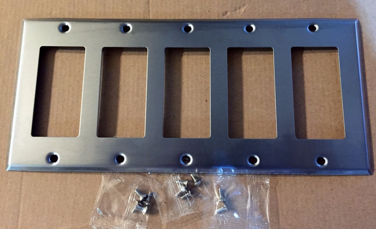 NEW 5-Gang Decorator Brushed Stainless Steel Wall Plate Decora Industrial Switch