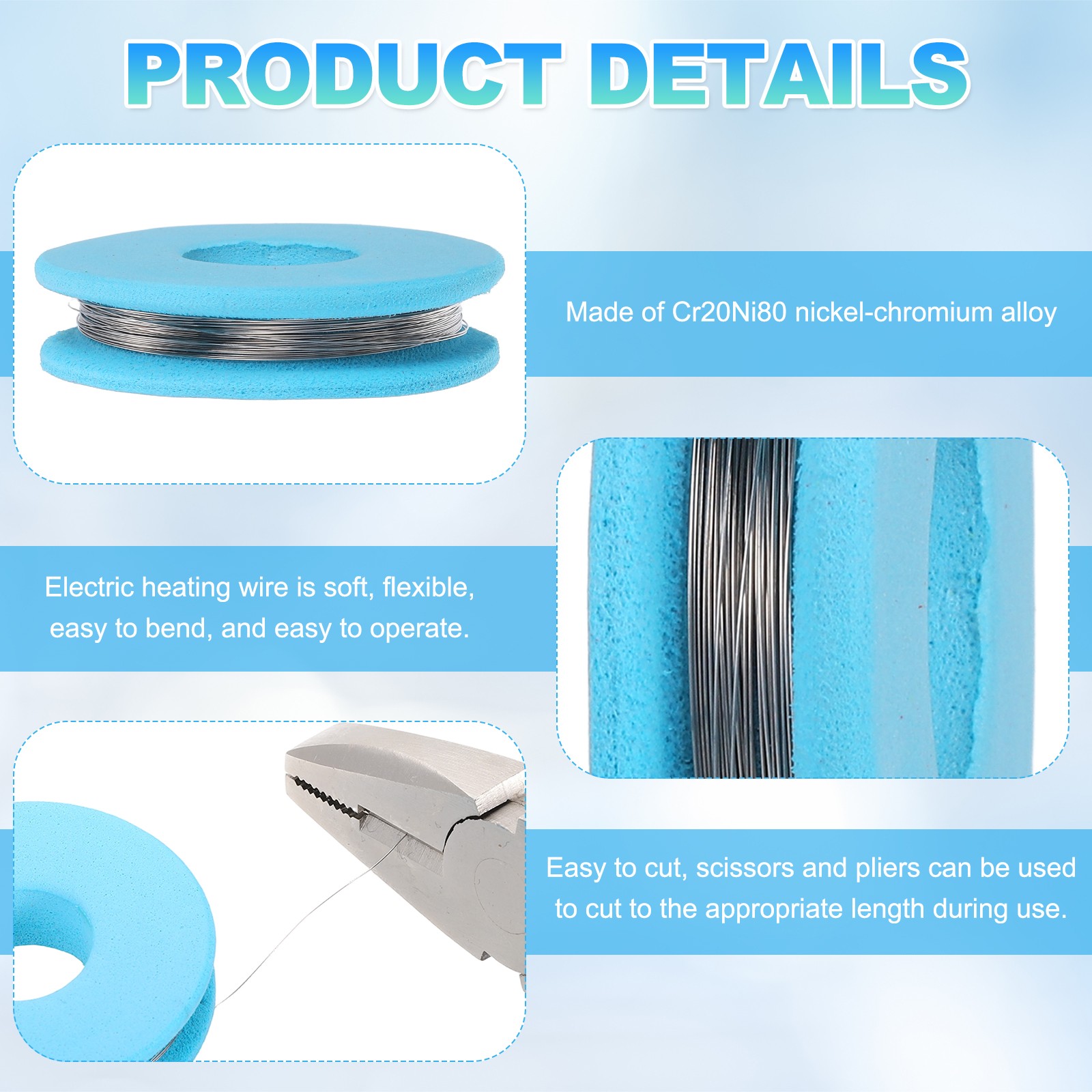 2pcs 34 AWG 16ft Nichrome Wire Cr20Ni80 Heating Resistance Wire Blue