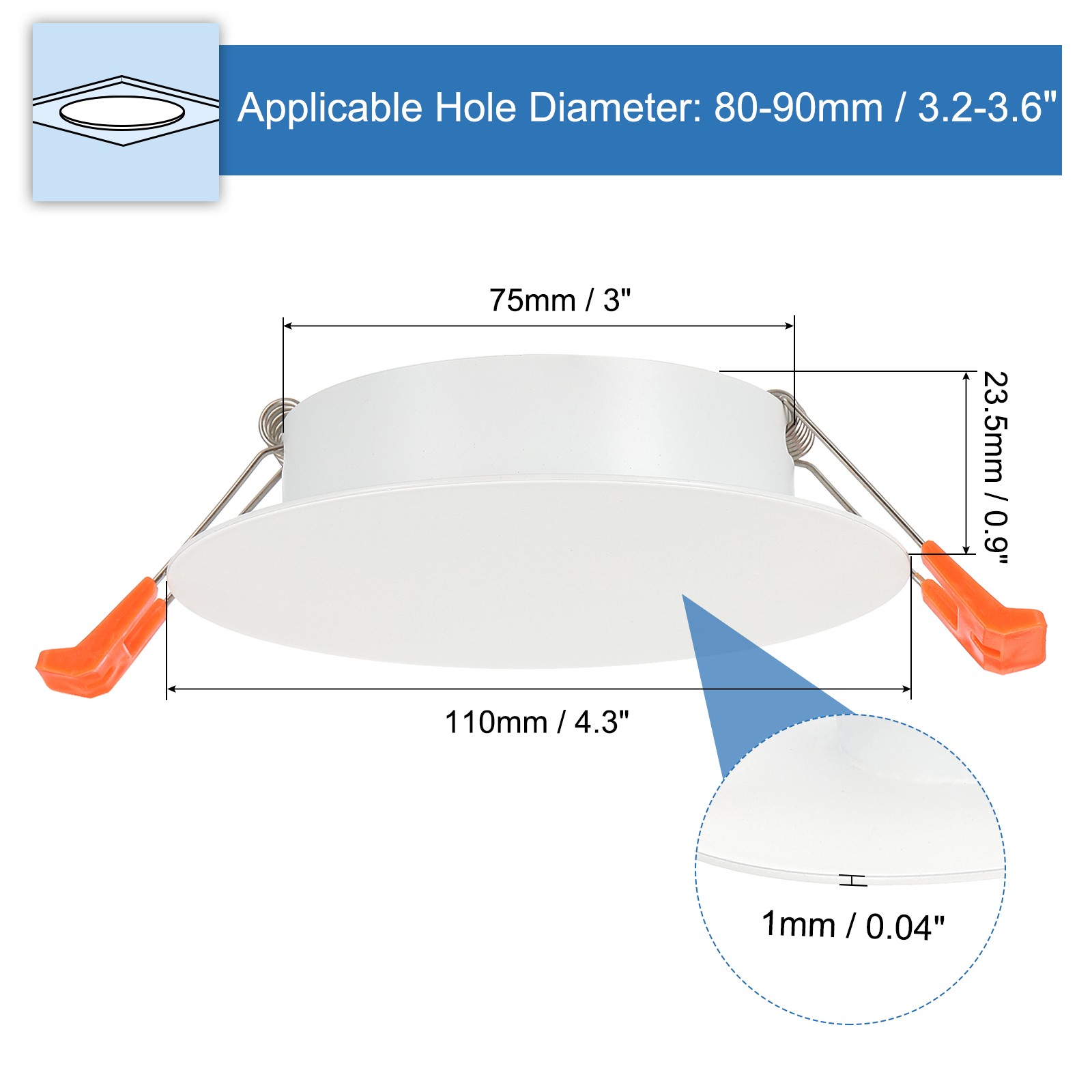 3″ Metal Ceiling Cover Plate Suitable for 3.2-3.6″ Round Hole, White