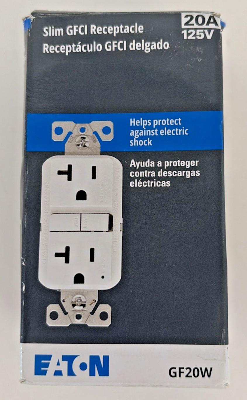 Eaton 20-Amp 125-Volt Slim Self-Test GFCI Duplex Receptacle White NIB