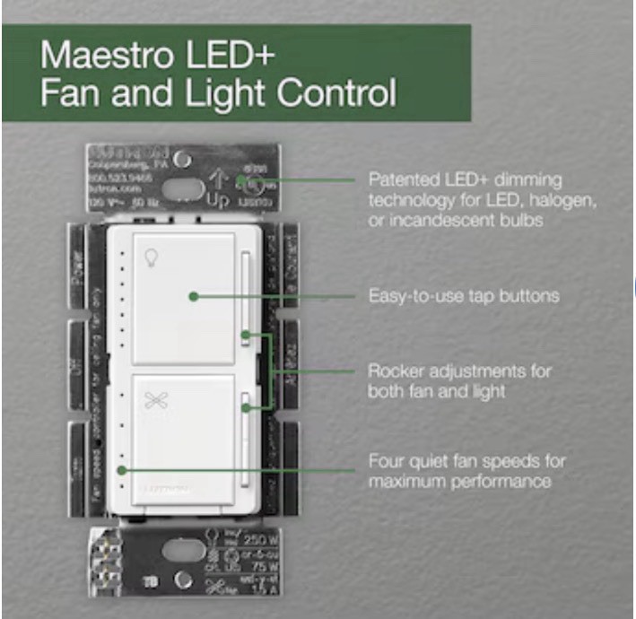 Lutron Maestro Ceiling Fan & Light Dimmer Switch 3 Speed New