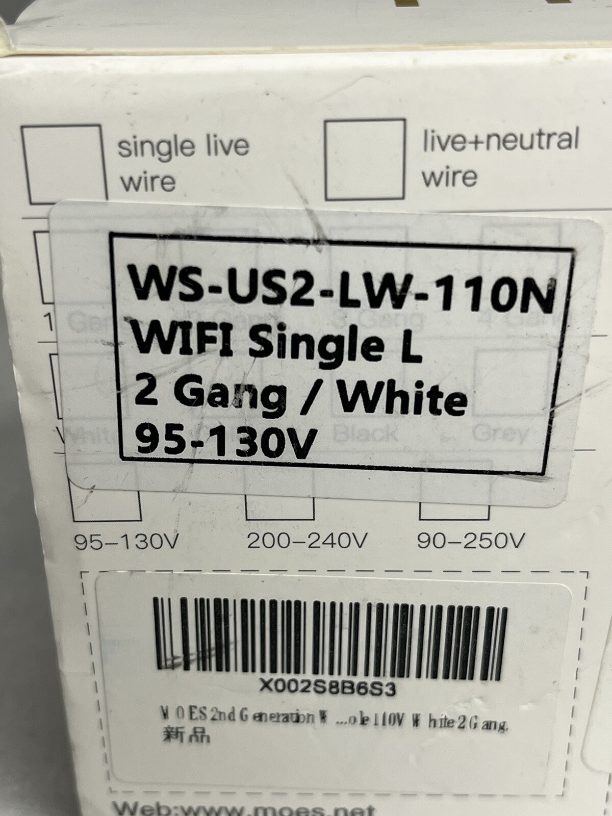 MOES Wi-Fi Smart Switch 3 Gang 90-130V White WS-US-L (Single Live)