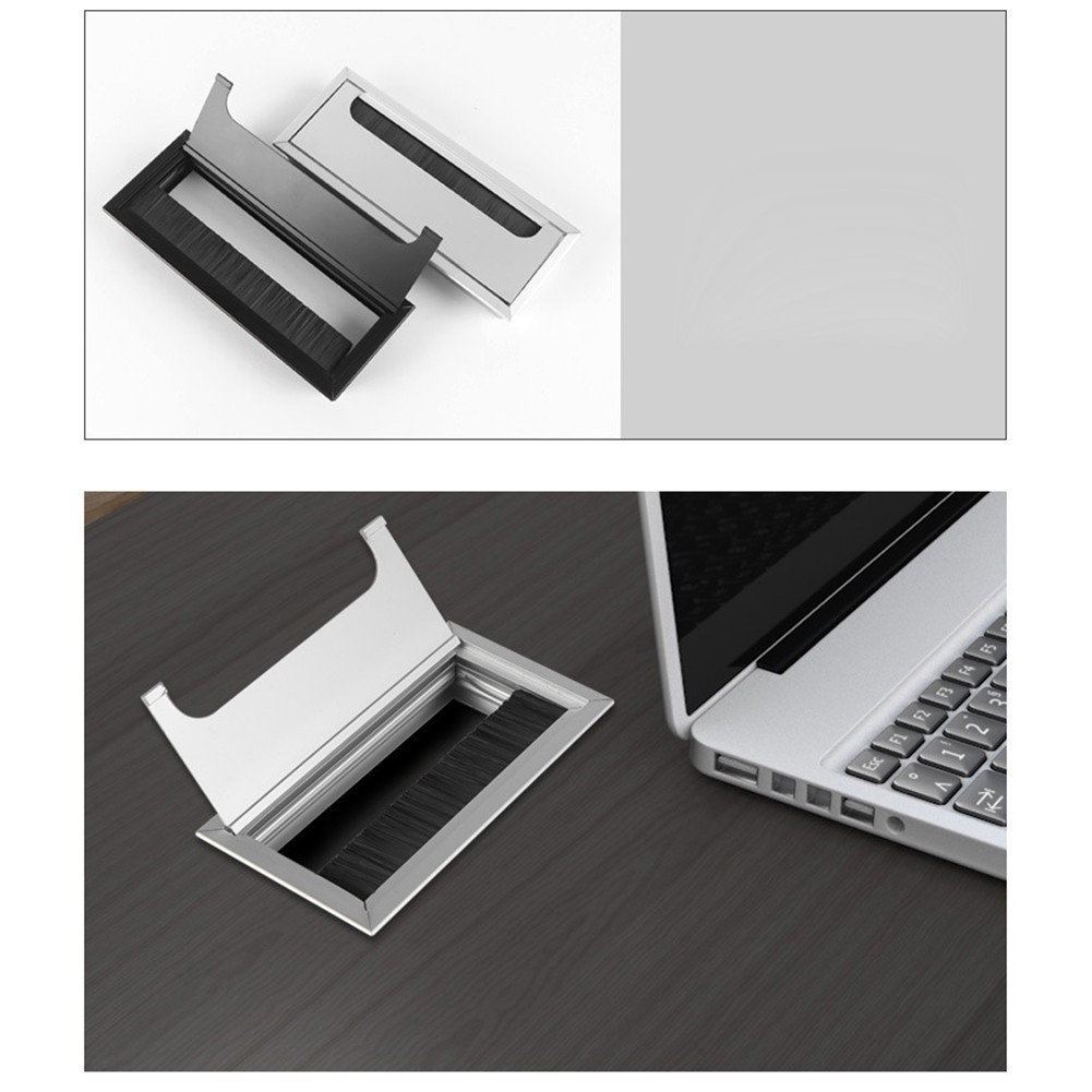 Sleek Black and Silver Square Grommet for Desk Wire Management Solutions