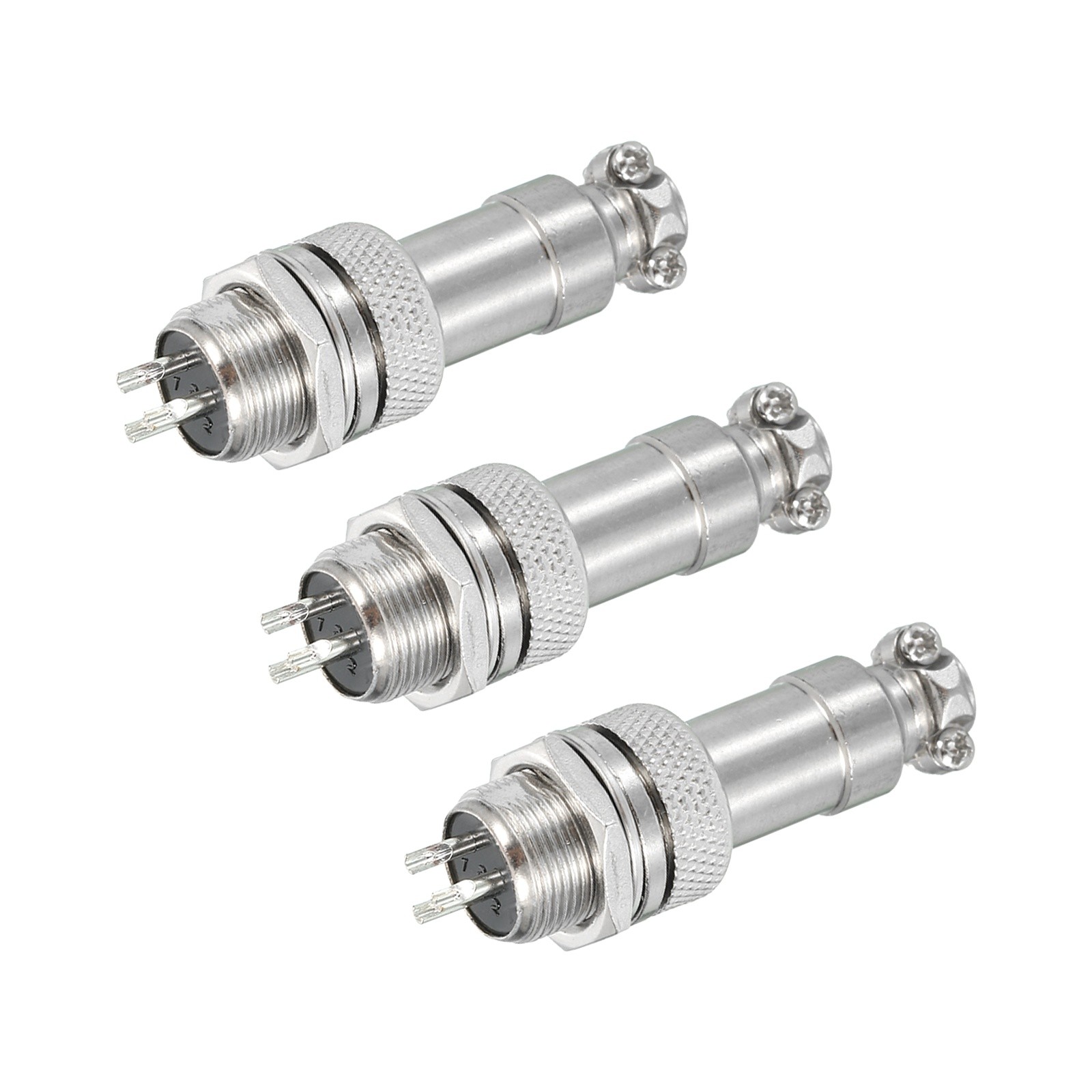 3Pcs 3 Pin Aviation Connector 125V 5A 16mm Metal Circular Connector, Silver