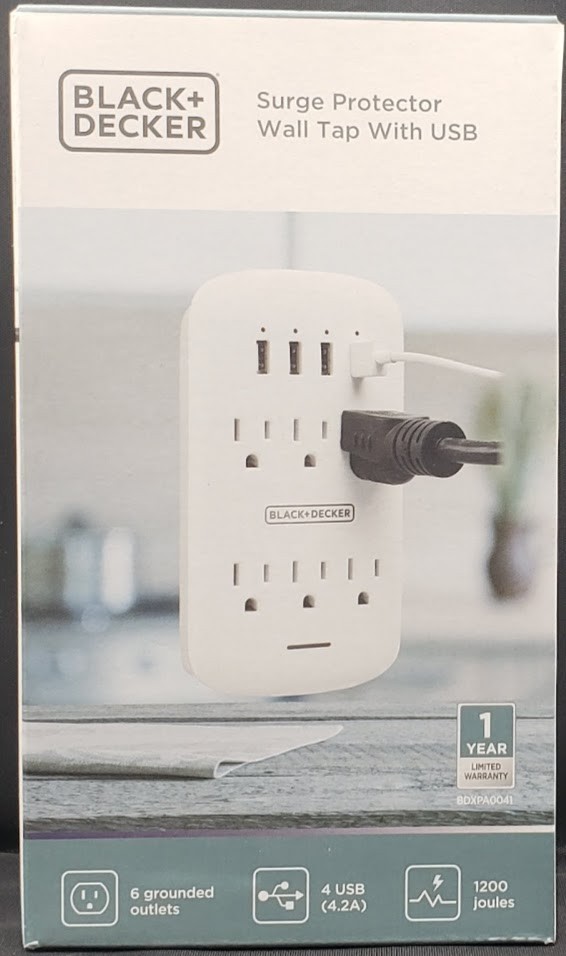 BLACK+DECKER White 6 Grounded Outlets Surge Protector with 4 USB Charging Ports