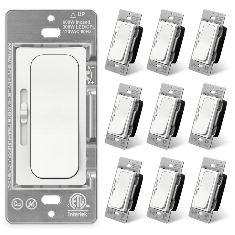 Bestten 10 Pack Super Slim Dimmer Light Switch Single Pole Or 3 Way Quiet Slide